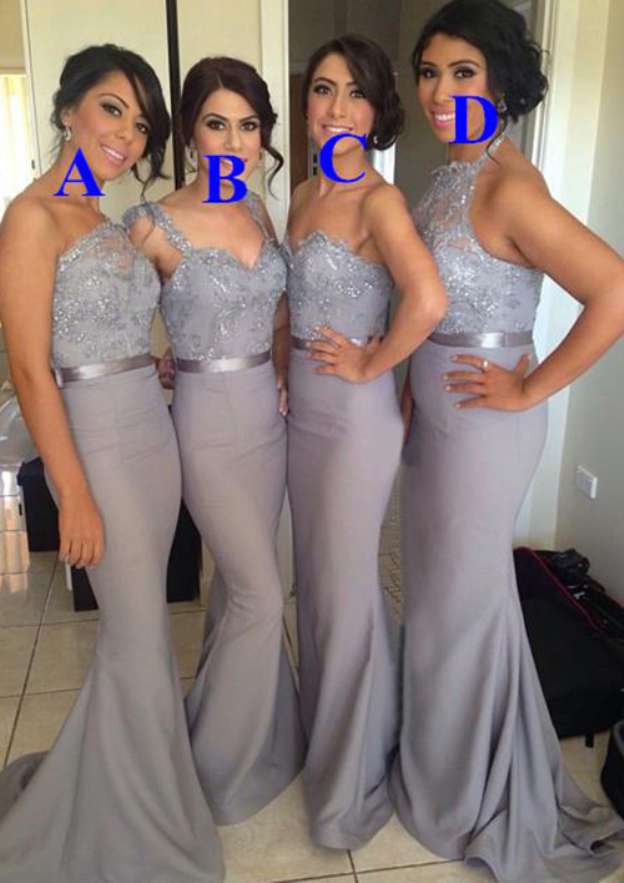 A-Line Beaded Stretch Crepe Chapel Train Bridesmaid Dresses