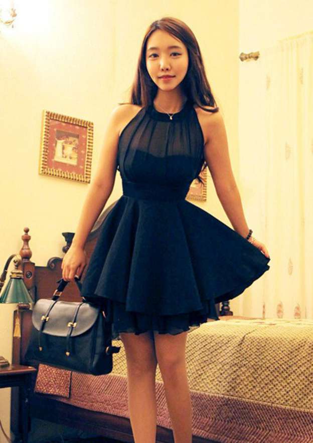 A-Line Halter Sleeveless Short/Mini Chiffon Homecoming Dress 