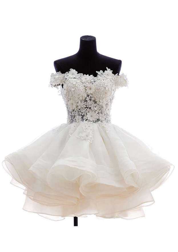 Organza Wedding Dress A-Line/Princess Off-The-Shoulder Short/Mini With Appliqued