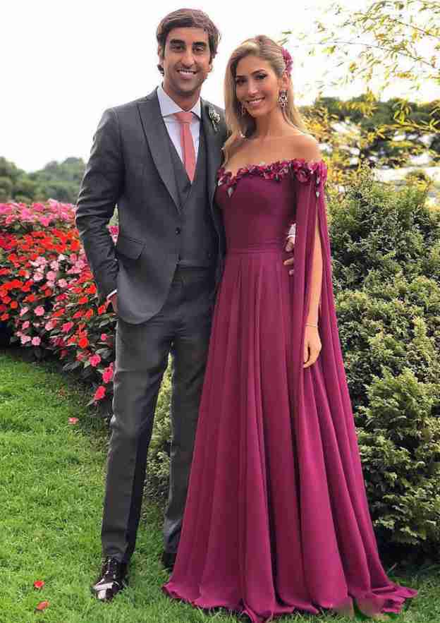 A-line/Princess Off-the-Shoulder Short Sleeve Long/Floor-Length Chiffon Prom Dress With Flowers