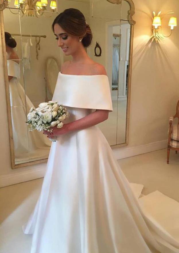 half sleeve a line wedding dress Leely Women 2 Piece White Lace A Line Sweep Train Boho Wedding Dress with Slit Ruffled Off the Shoulder Half Sleeves Bridal Dress