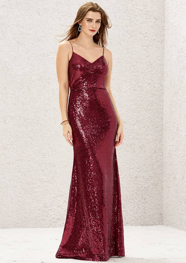 sequin bridesmaid dresses burgundy Sweetheart Sheath/Column Sleeveless Long Sequined Dress With Pleated - Bridesmaid adjustable fit