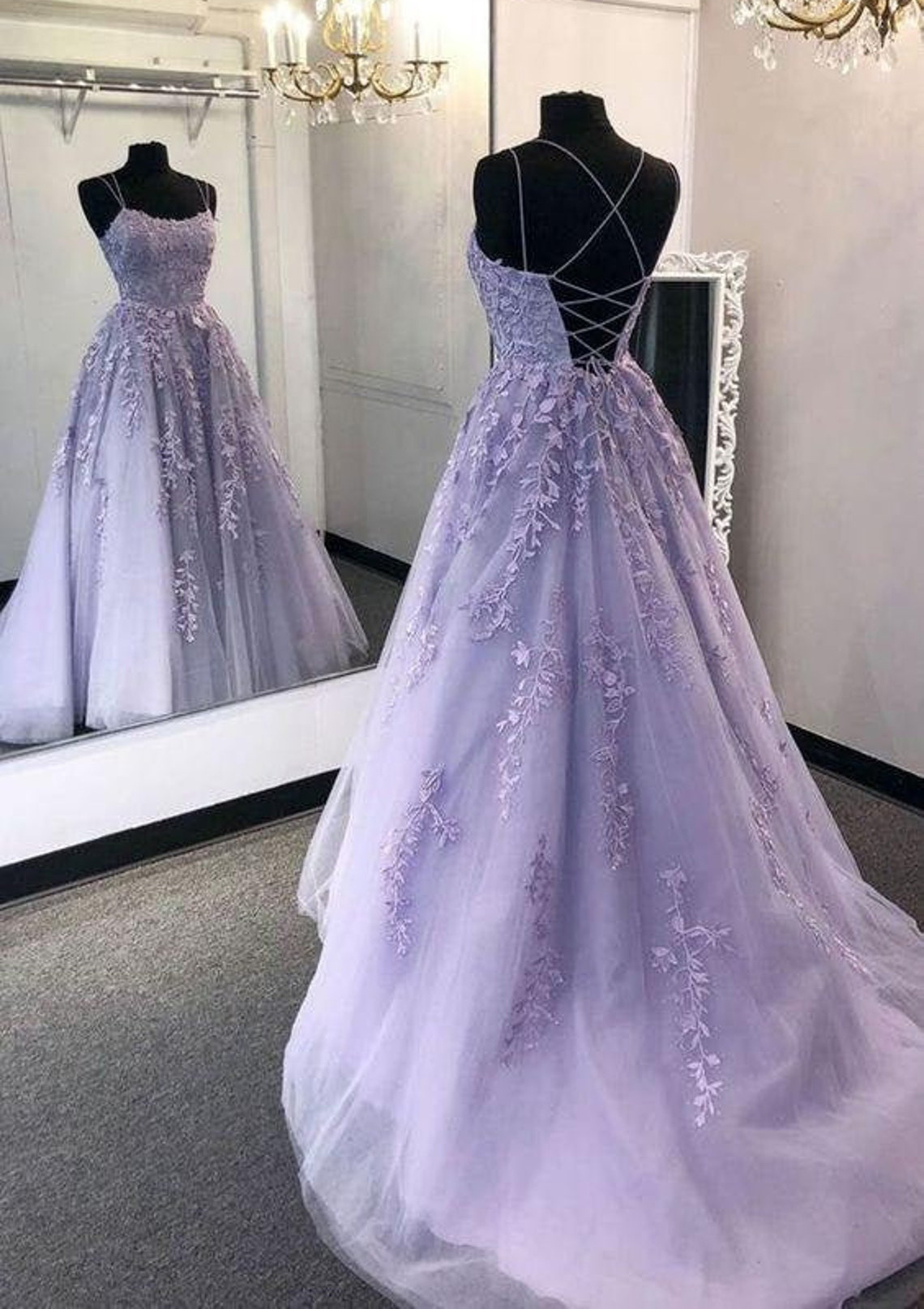 Lilac Ball Gown Scoop Neck Long/Floor-Length Tulle Prom Dress