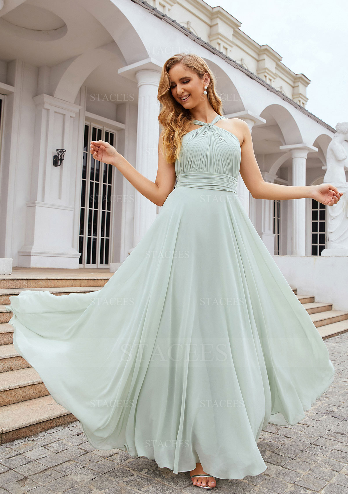 bridesmaid dresses a line Stacees Bridesmaid Dress A-line Scalloped Neck Long/Floor-Length Chiffon Pleated