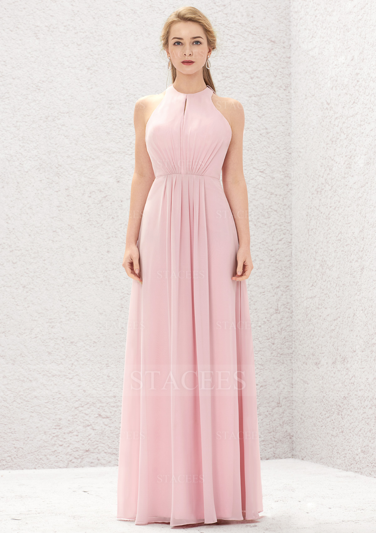 a-line/princess sleeveless halter chiffon floor-length two piece dresses Sexy Long Halter Chiffon Prom Dresses With Slit A-Line Sleeveless Plea Lavida Beauty