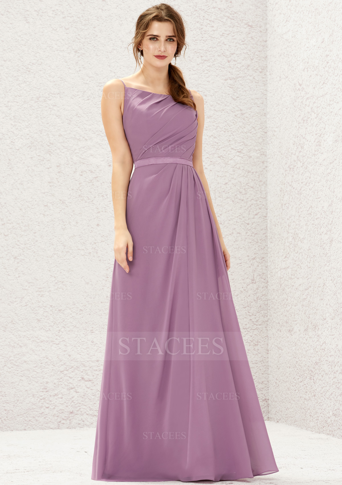 Glycine Robe trapèze bateau mousseline longueur ras du sol robe de demoiselle d'honneur - STACEES
