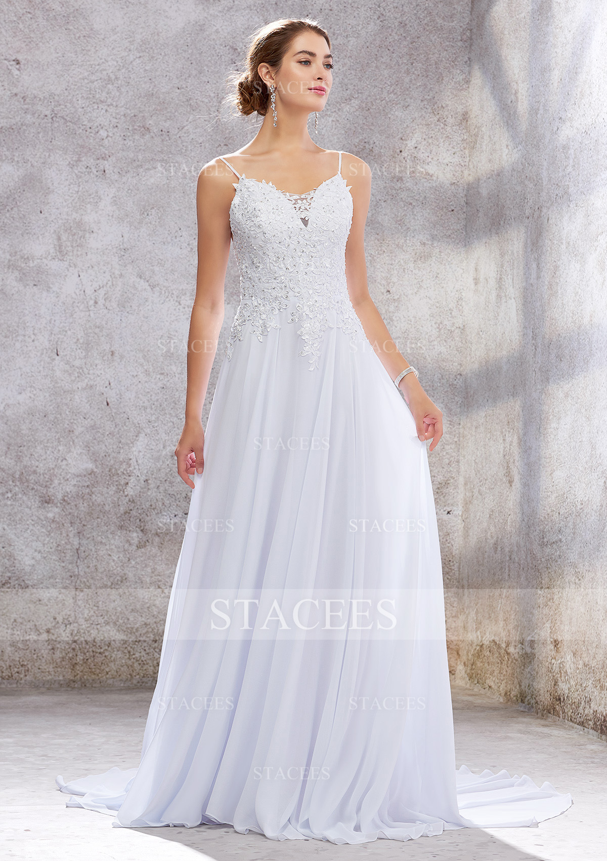 Vestido línea a escote asimétrico gasa tren de la corte vestido de novia
