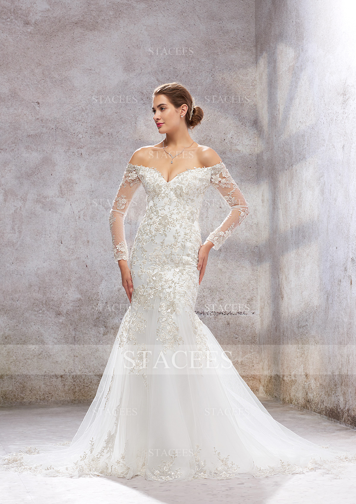 off shoulder lace satin wedding dress MINA / Off Shoulder Satin Wedding Dress