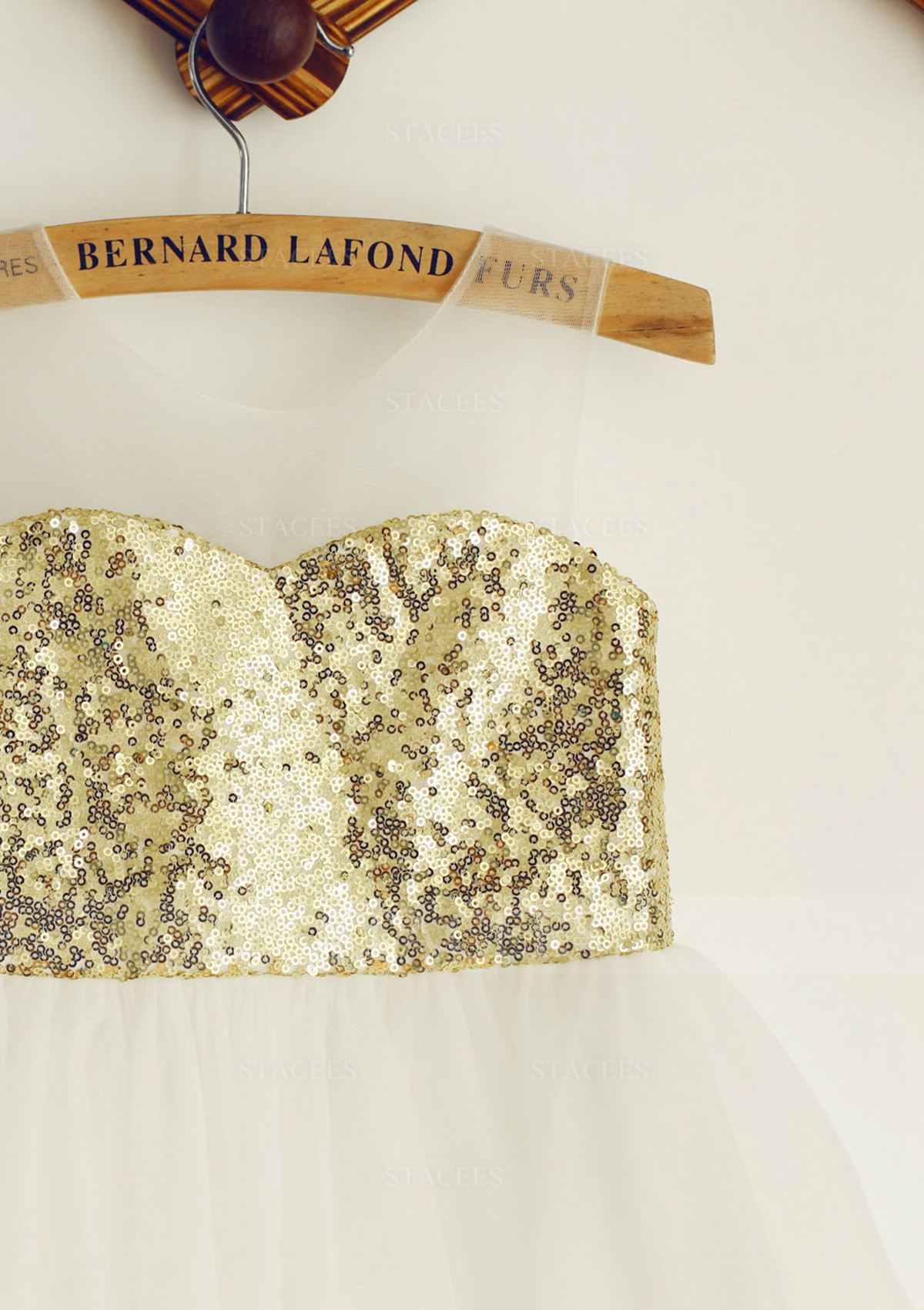 Ivory Beautiful Princess Illusion Neck Knee-Length Tulle Sequined Flower Girl Dress - STACEES