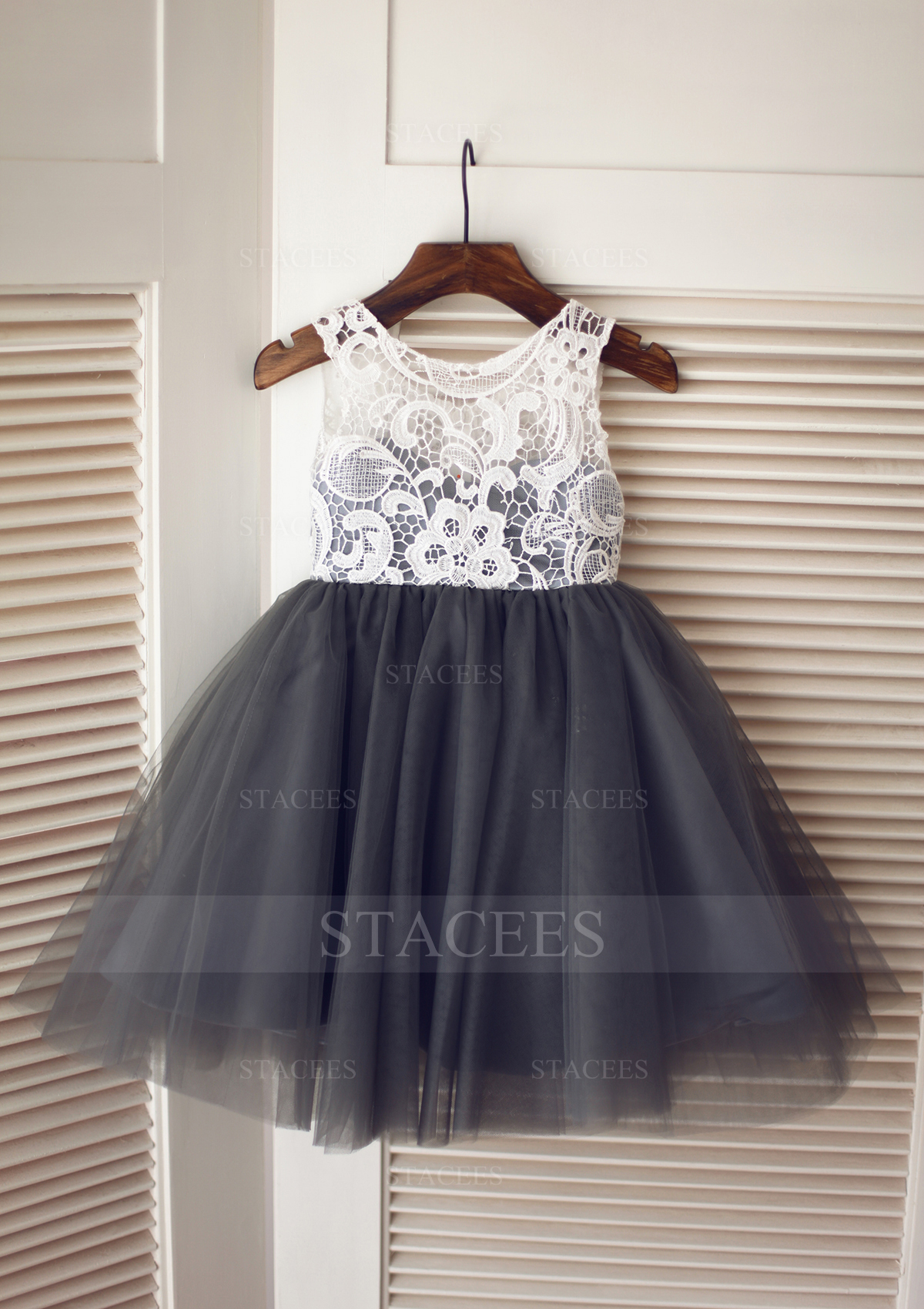 Vestido línea a/princesa escote redondo encaje tul hasta la rodilla vestido de pajecitas