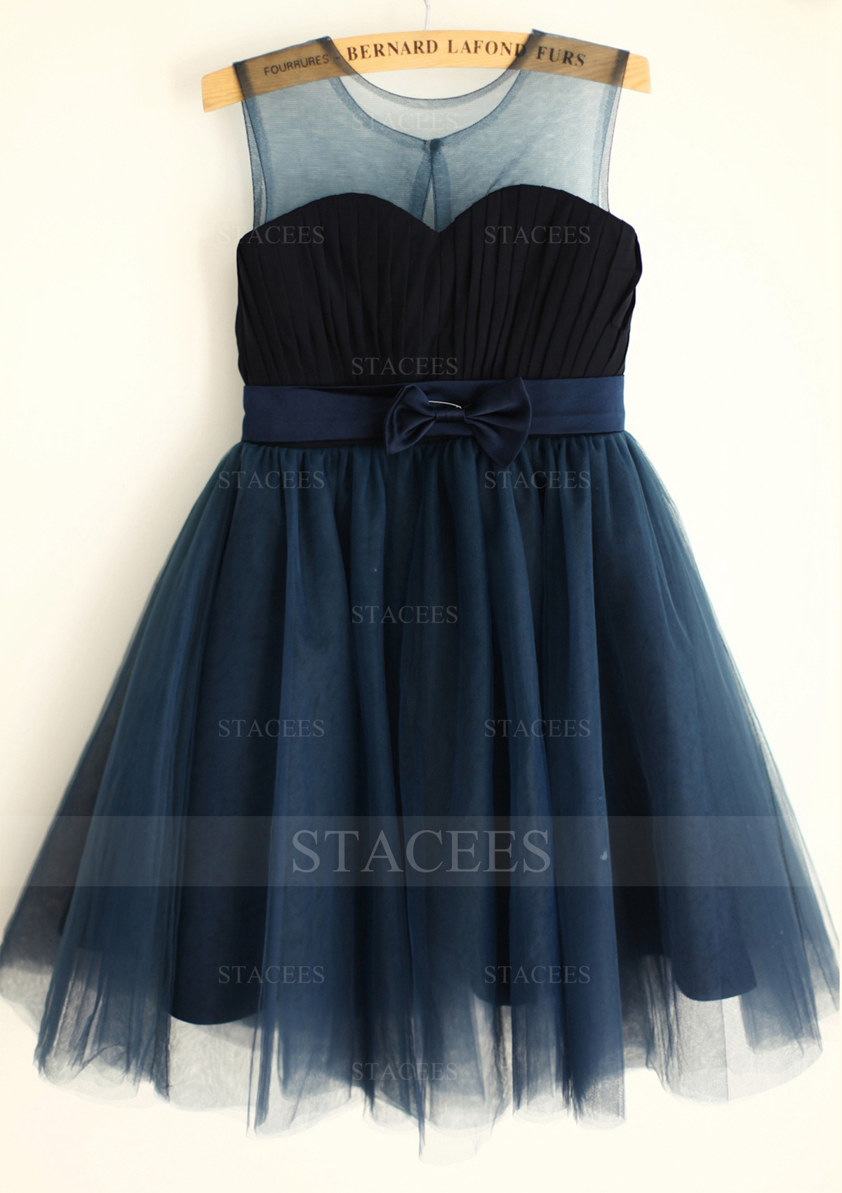 Vestido línea a/princesa escote ilusión gasa tul hasta la rodilla vestido de pajecitas