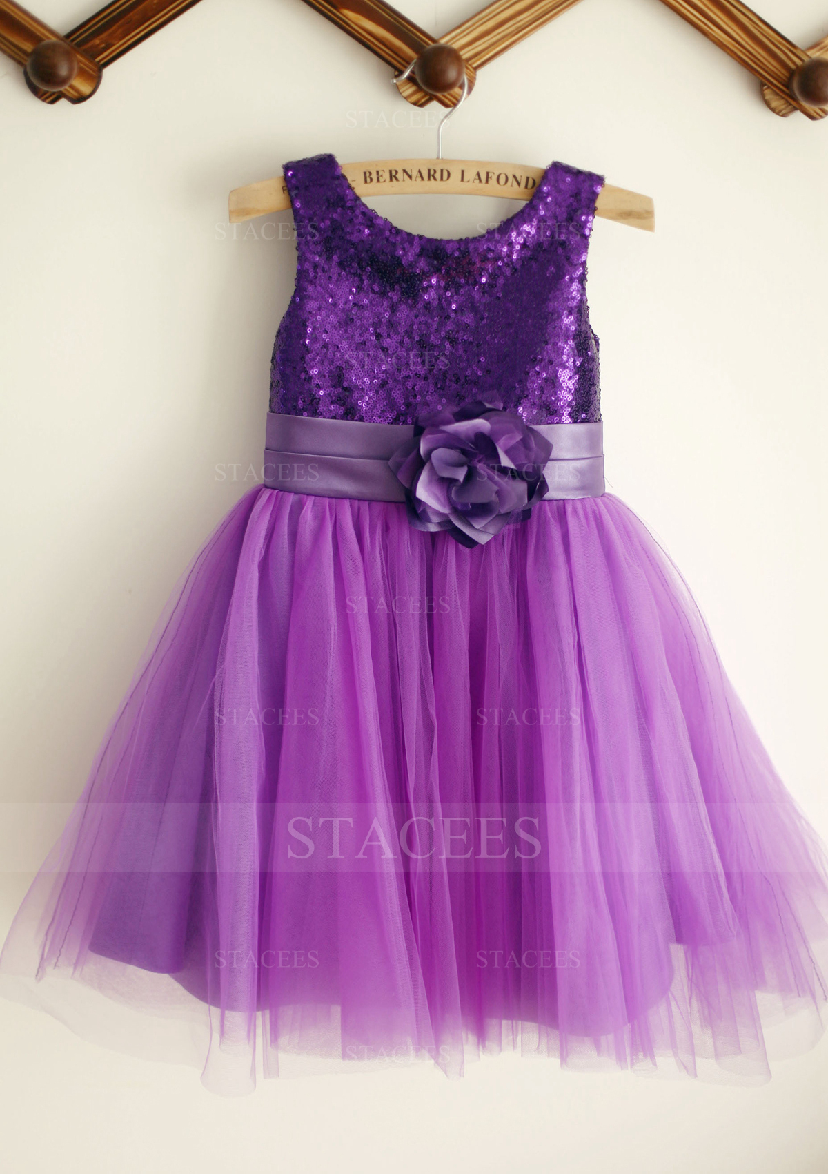 Orchid Beautiful Sequined Top Tulle Flower Girl Dress With Flowers - STACEES