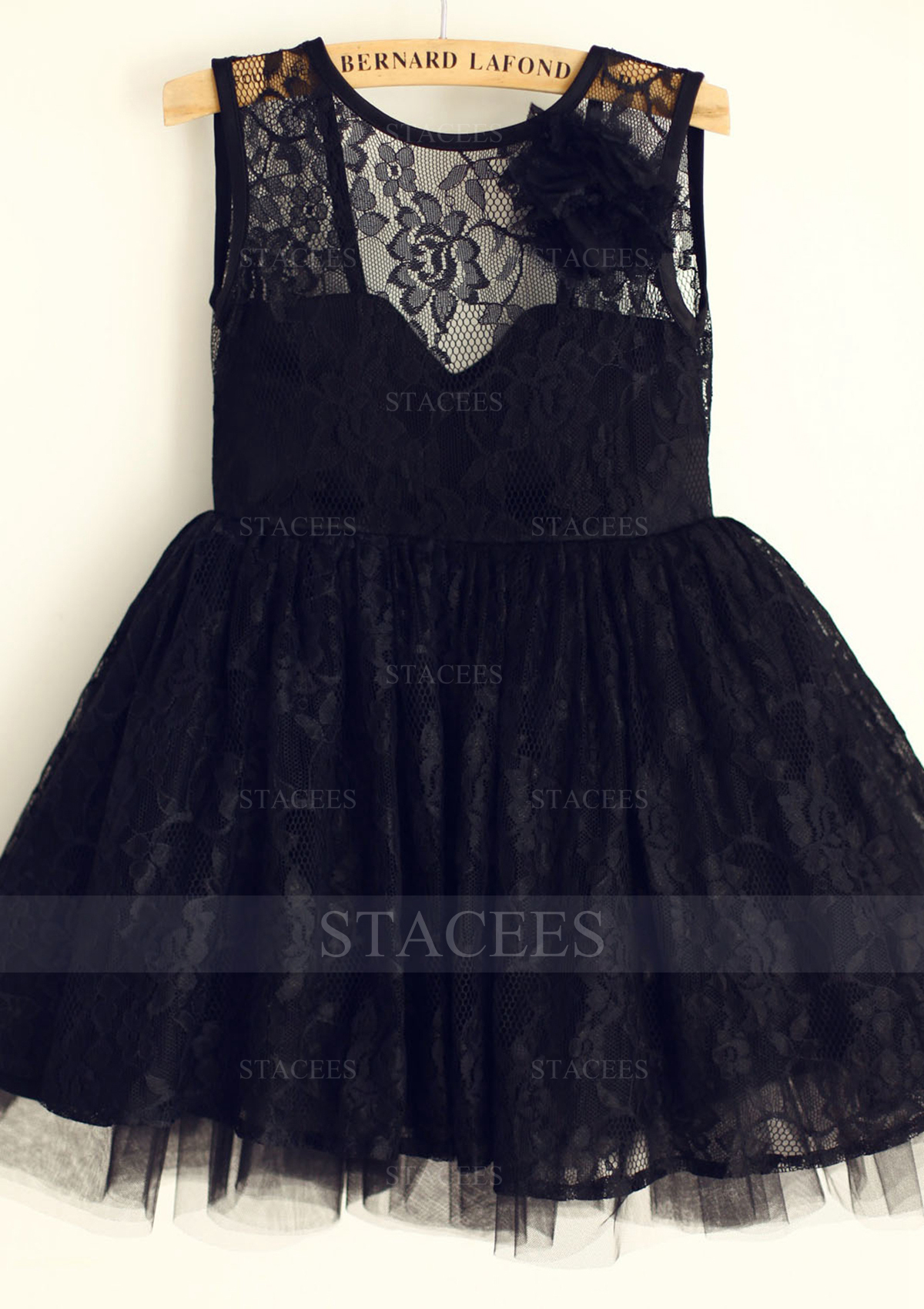 Vestido línea a/princesa escote redondo encaje tul hasta la rodilla vestido de pajecitas
