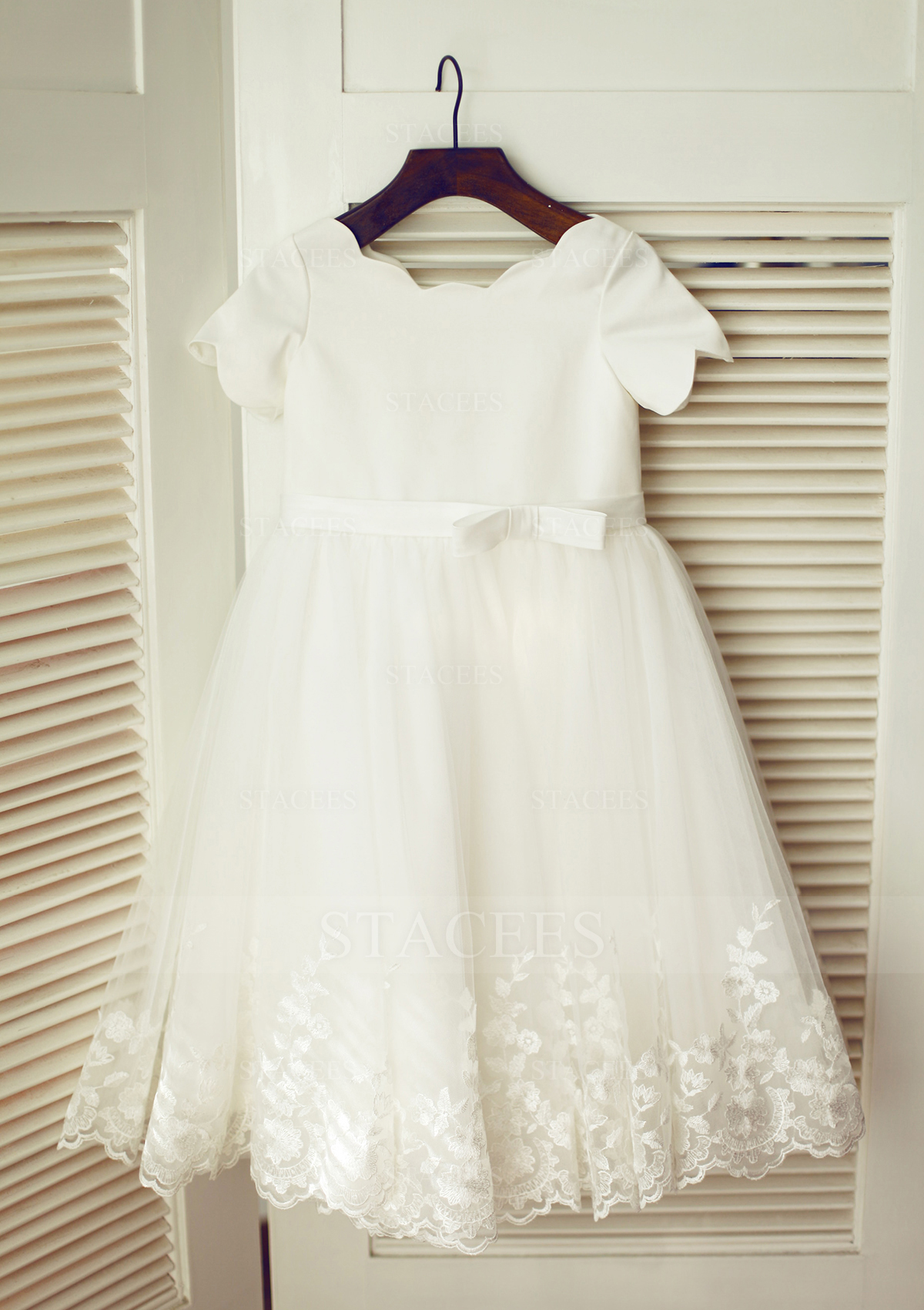 communion dresses knee length Pretty Ball Gown Knee Length First Communion Dress with Short Sleeves - US$ 99.99
