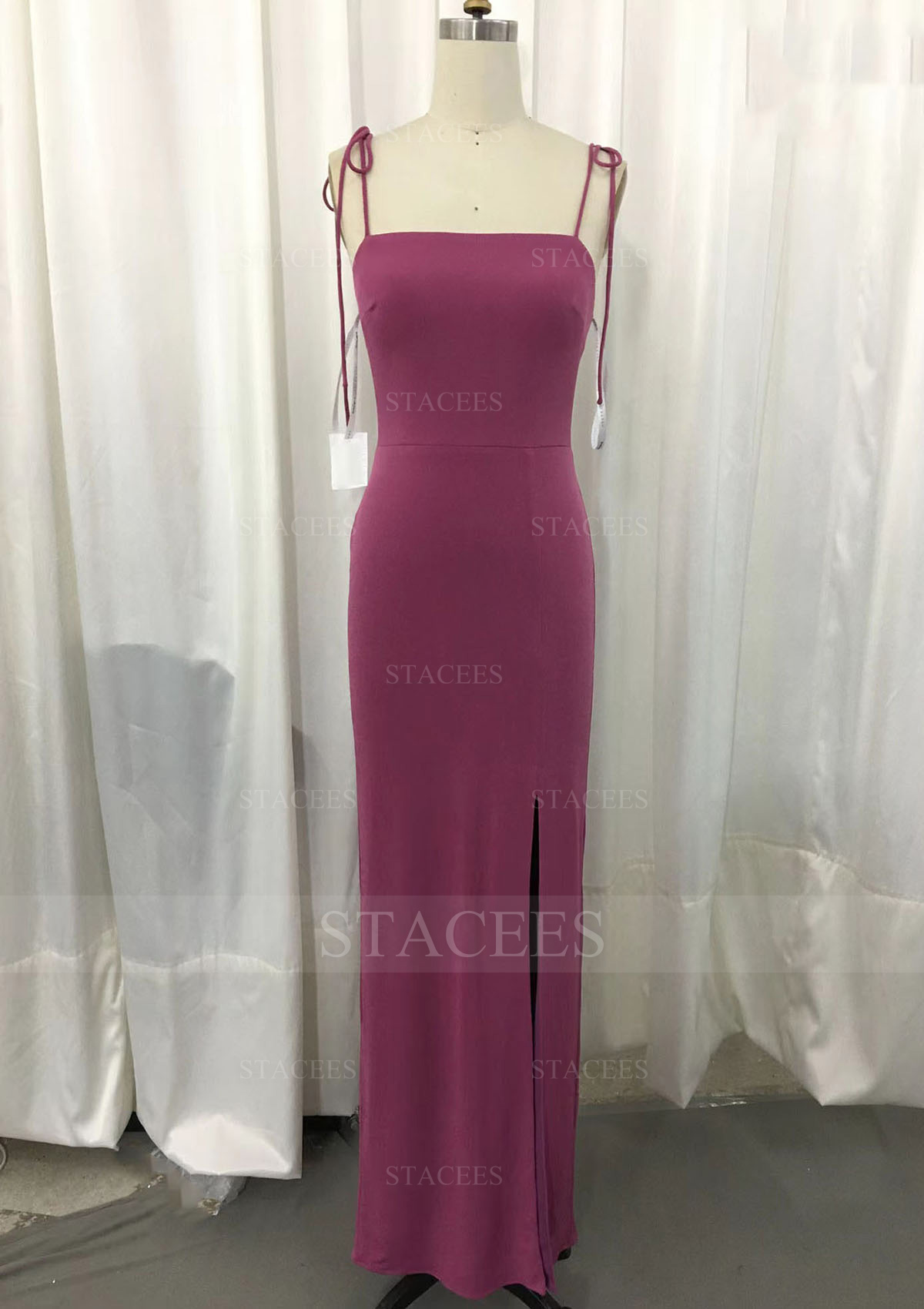 Comme Image Fourreau carree mousseline longueur cheville robe de bal avec fendu - STACEES