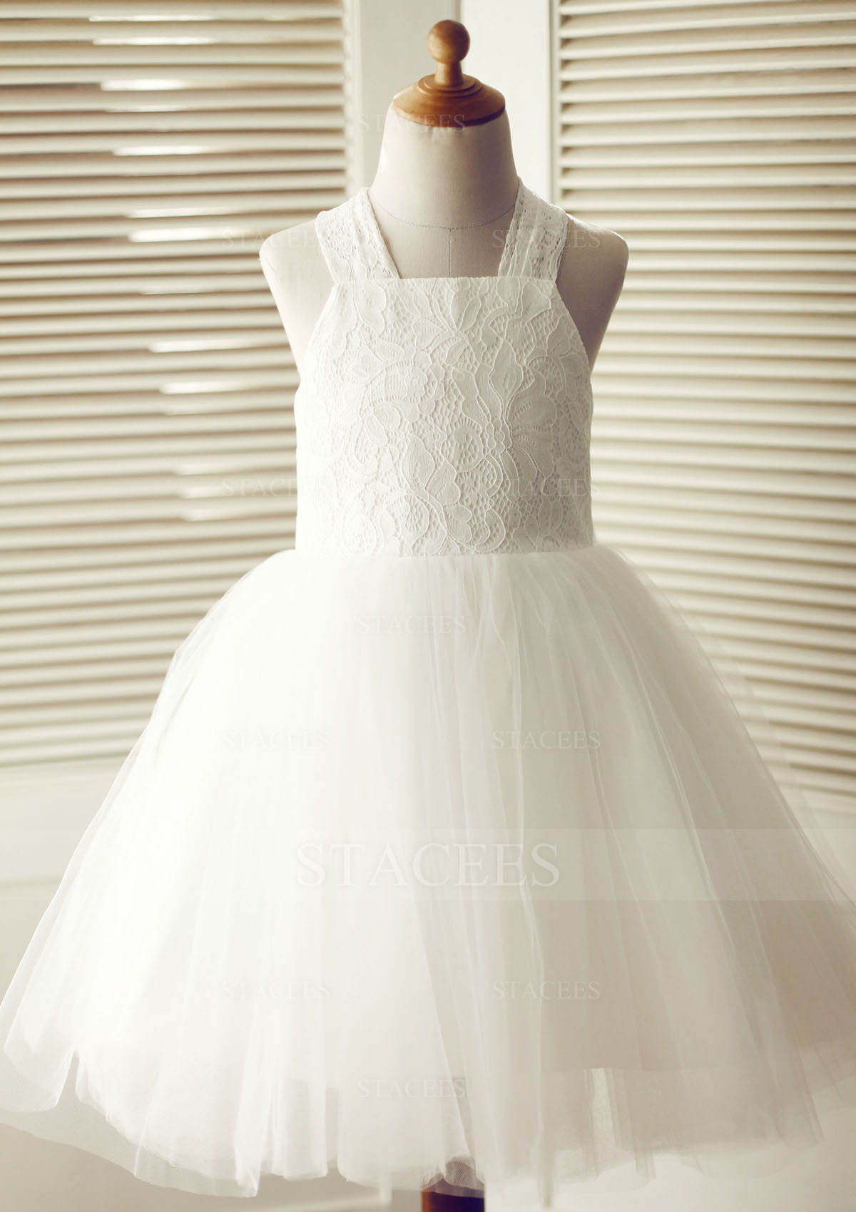 Trapèze/Princesse licou dentelle tulle longueur genou robe de fille de fleur 