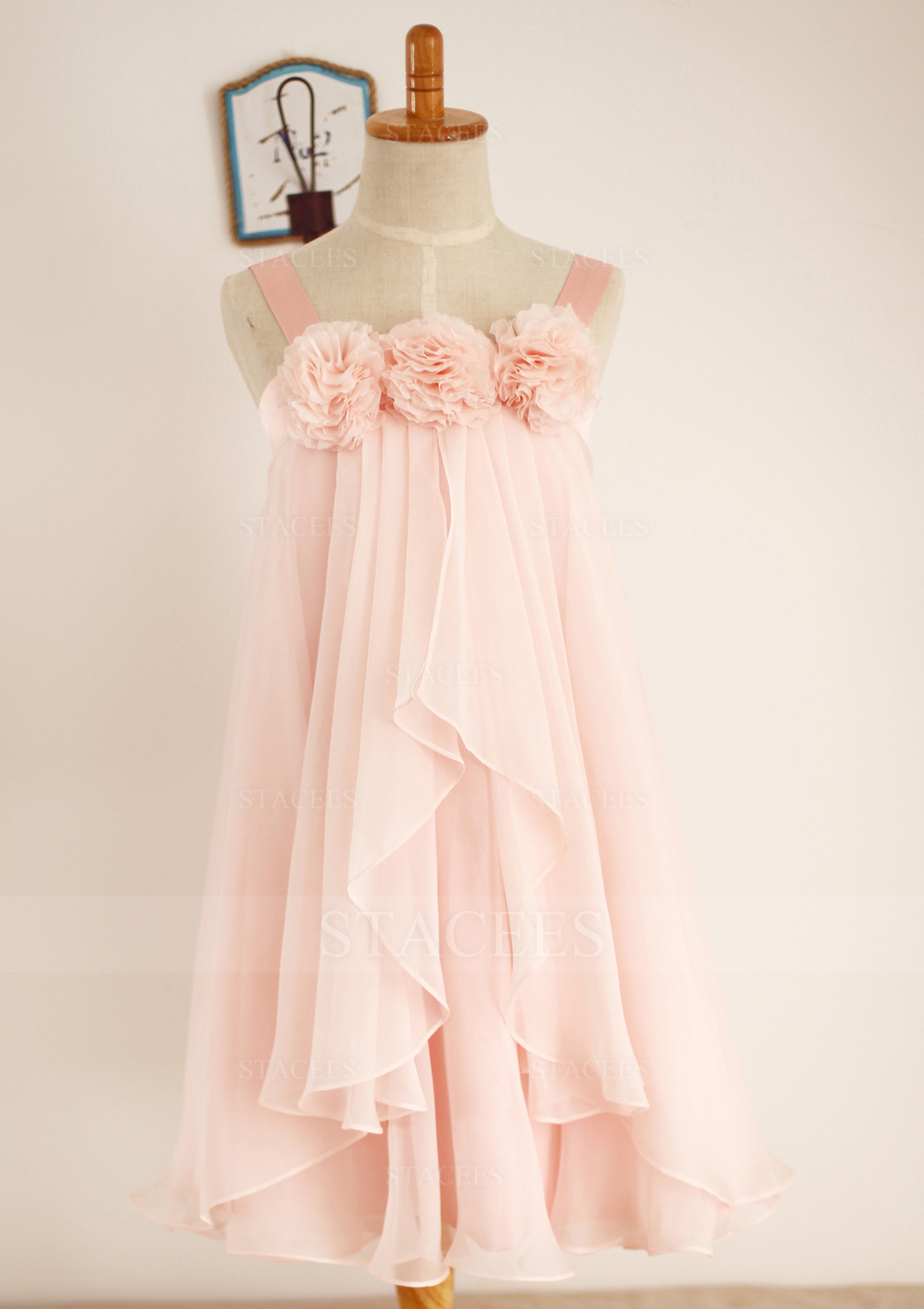 Trapèze/princesse carrée mousseline asymétrique robe de fille de fleur