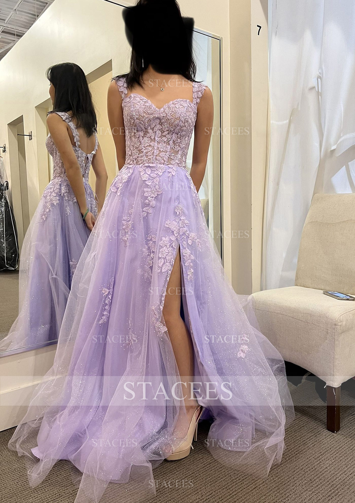 Trapèze cache coeur tulle longueur ras du sol robe de bal avec appliqué 