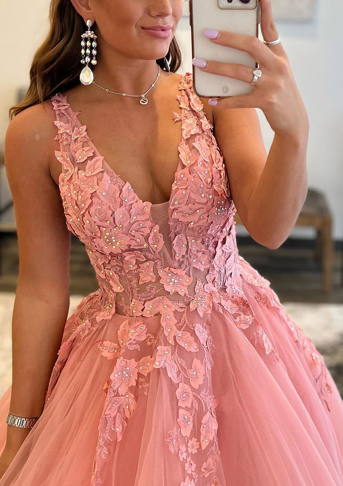 a-line/princess paillette tulle v-neck floor-length sleeveless dresses A-line/princess paillette tulle v-neck floor-length sleeveless dresses