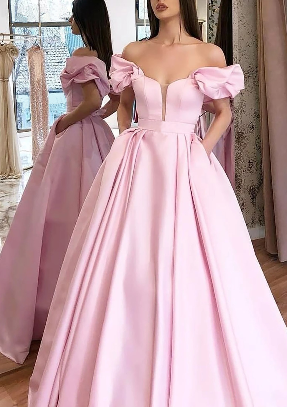 short sleeve princess dress A-Line/Princess Scoop Neck Short Sleeves Floor-Length Mother of the Bride Dresses with Appliques Pearl Pink