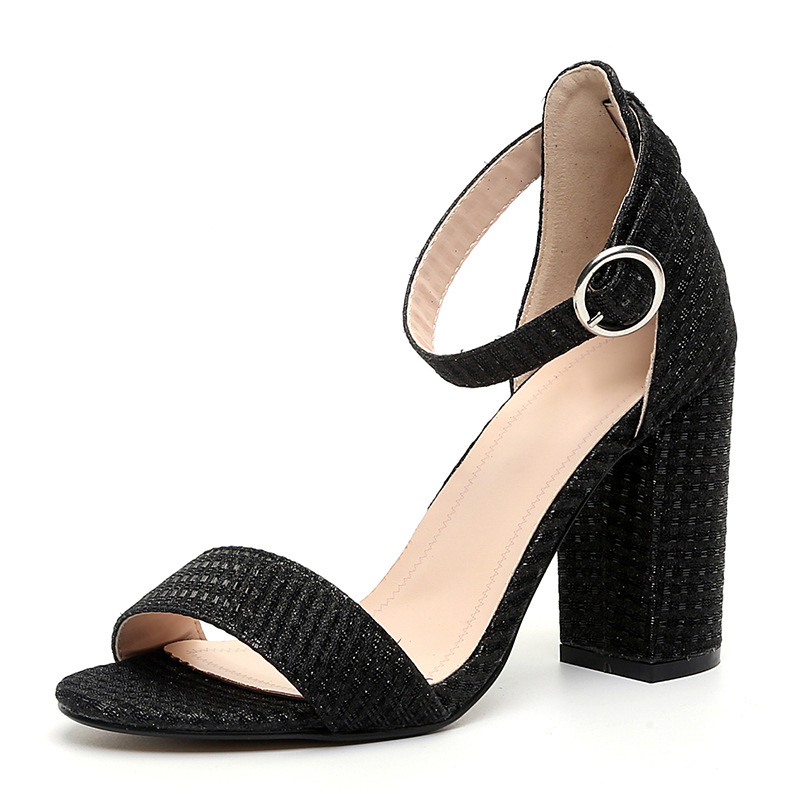 Black Patent Leather Suede PU Peep Toe Chunky Heel Outdoor Shoes With Buckle - STACEES