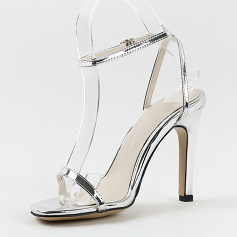 Argent Femmes pu talons peep toe sandales talon stiletto chaussure avec sangle de cheville boucle - STACEES