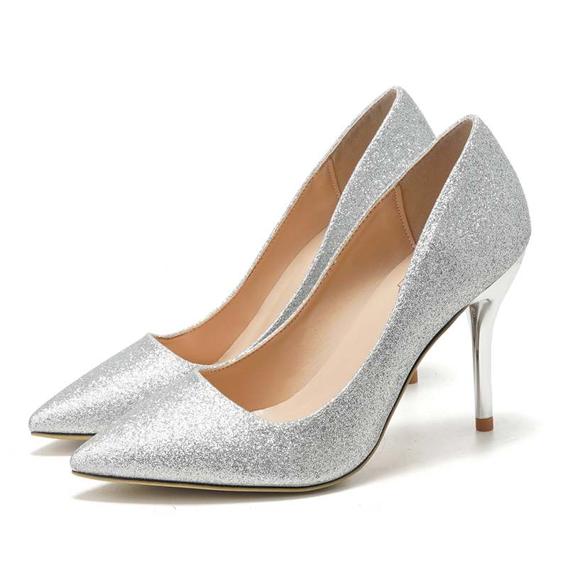 Argent Femmes paillettes bout fermé talons stiletto chaussures de mariage - STACEES