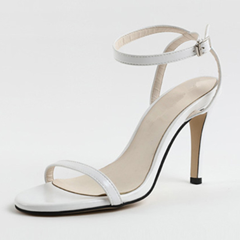 Femmes pu talons peep toe sandales talon stiletto chaussure avec sangle de cheville boucle