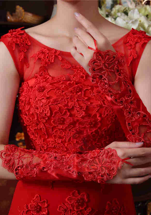 Elbow Length Satin With Embroidery Fingerless Bridal/Wedding Gloves