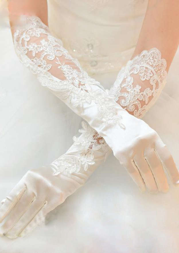 Elbow Length Satin With Appliqued Fingertips Bridal/Wedding Gloves