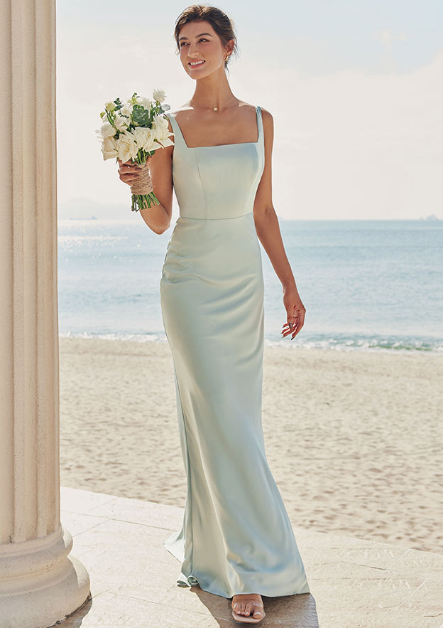 square neck satin bridesmaid dress Sheath/Column Square Neckline Sleeveless Floor-Length Stretch Satin  Bridesmaid Dress S7511B - Bridesmaid Dresses