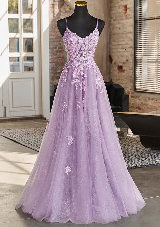 a-line/princess paillette tulle v-neck floor-length sleeveless dresses A-line/princess paillette tulle v-neck floor-length sleeveless dresses