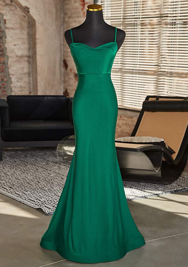 Trumpet/Mermaid V Neck Sleeveless Sweep Train Jersey Prom Dress