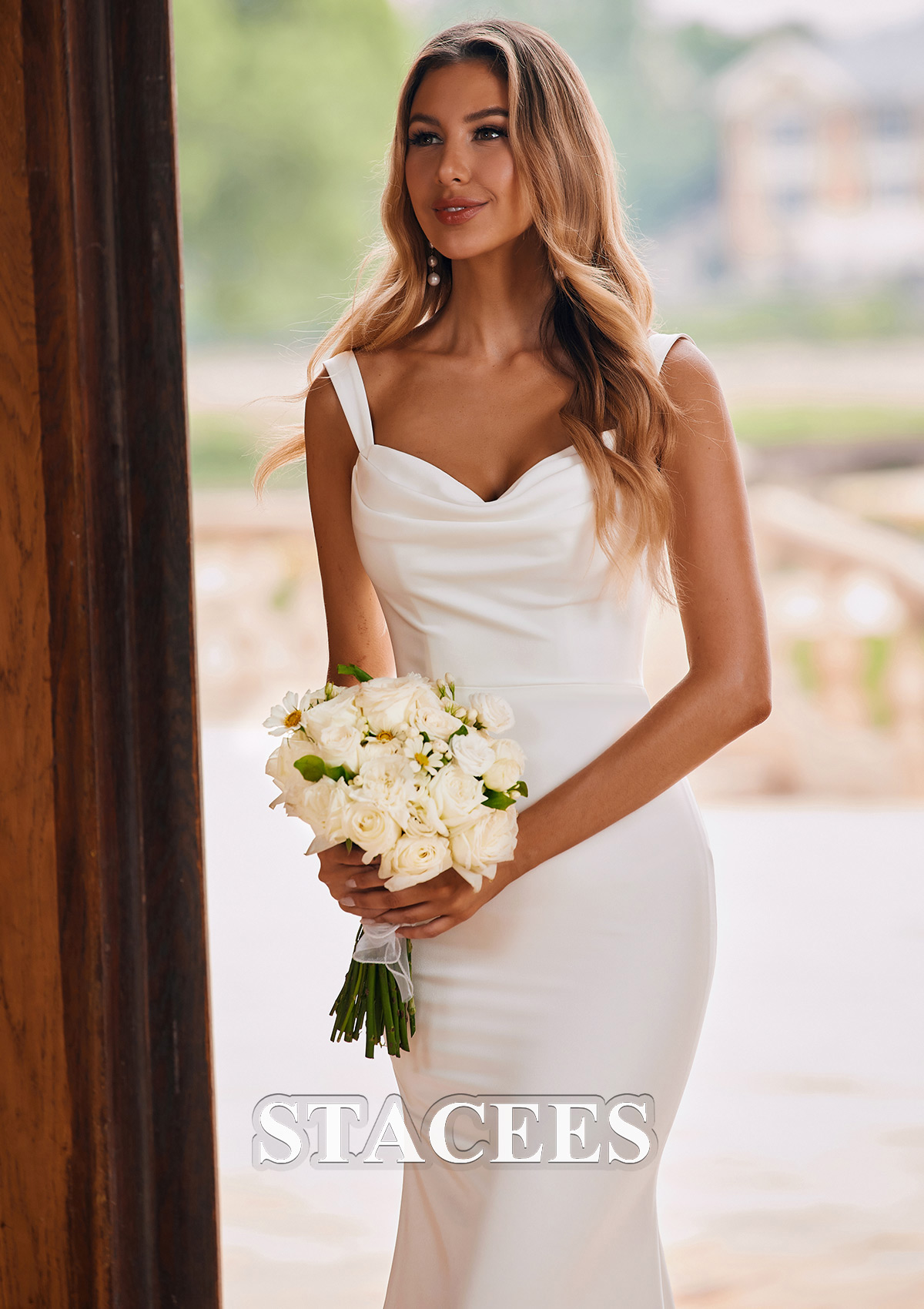 Ivory Modern Trumpet/Mermaid Cowl Neck Court Train Satin Wedding Dress with Pleated