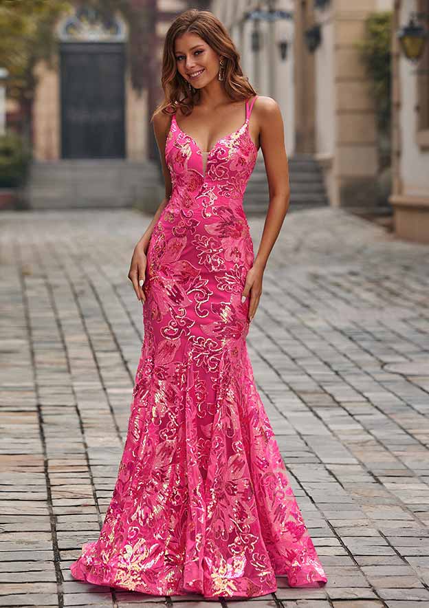Trumpet/Mermaid V Neck Sequined Prom Dress S8283P - Prom Dresses