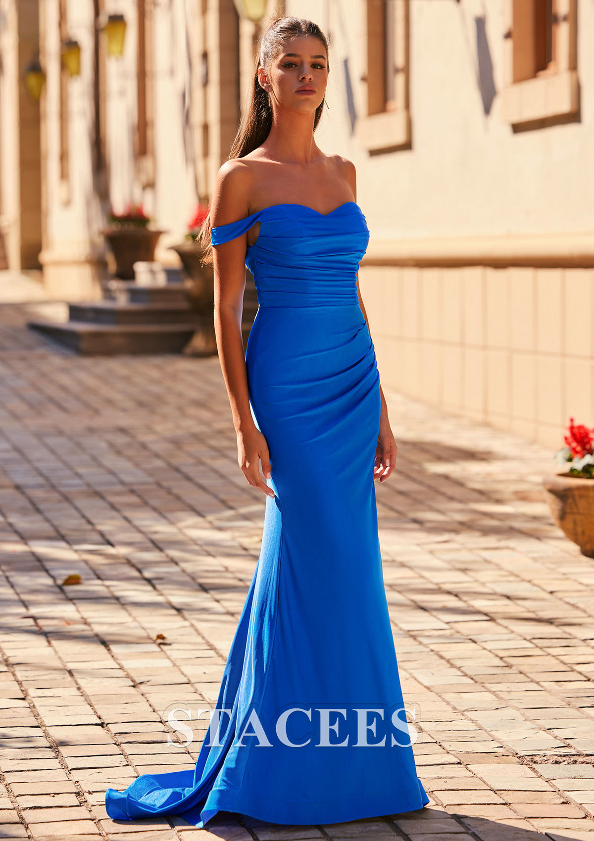trumpet mermaid off the shoulder sweep train satin prom dress Trumpet/Mermaid Off-the-Shoulder Regular Straps Court Train Silk like Satin  Prom Dress With Pleated Split - Prom Dresses