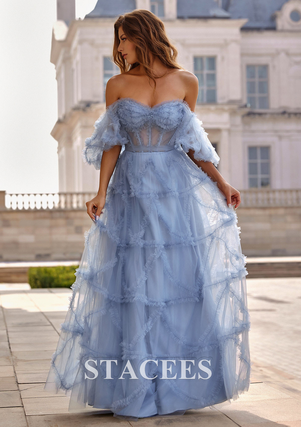 prom dresses puffy long sleeve Unique puff sleeves satin long prom dress, puff satin long evening dre