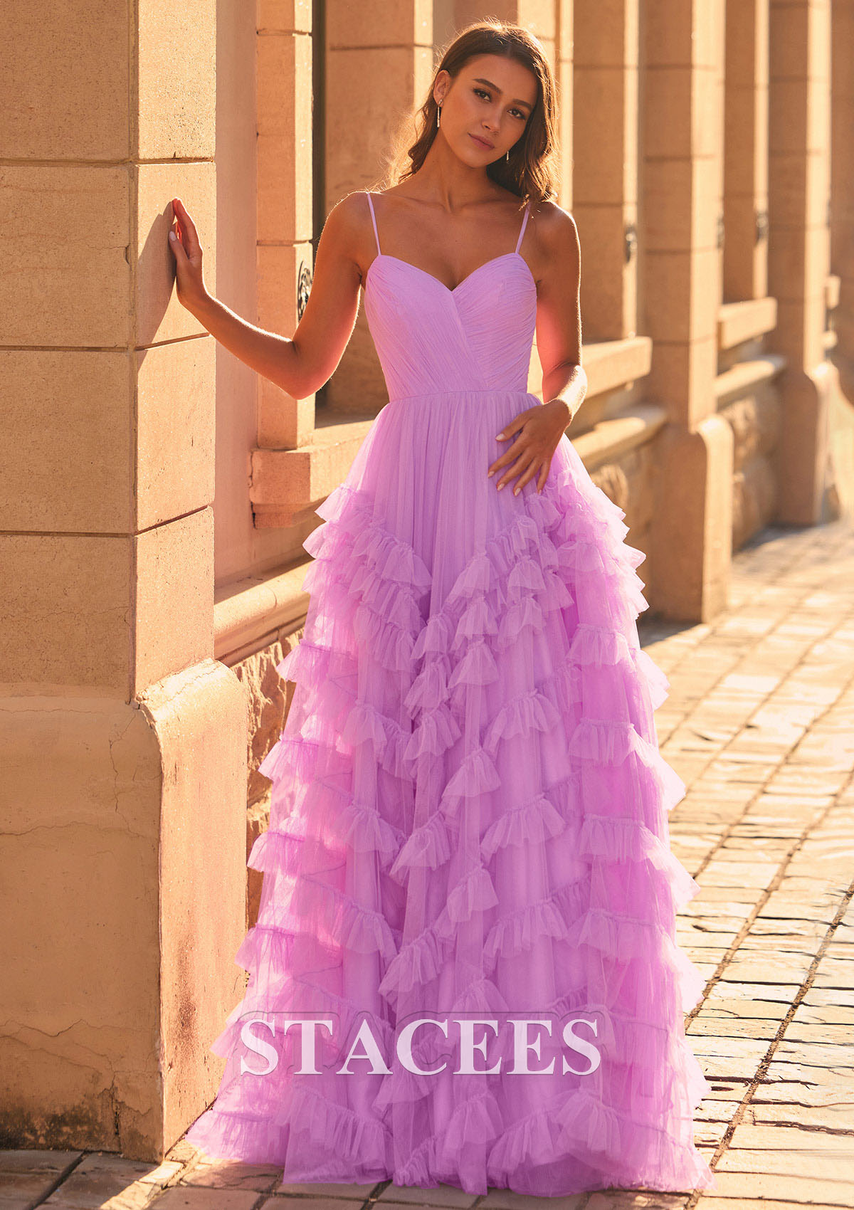 As Picture Vestido línea a princesa cuello de corazón tul barrer/cepillo tren vestido de graduación - STACEES