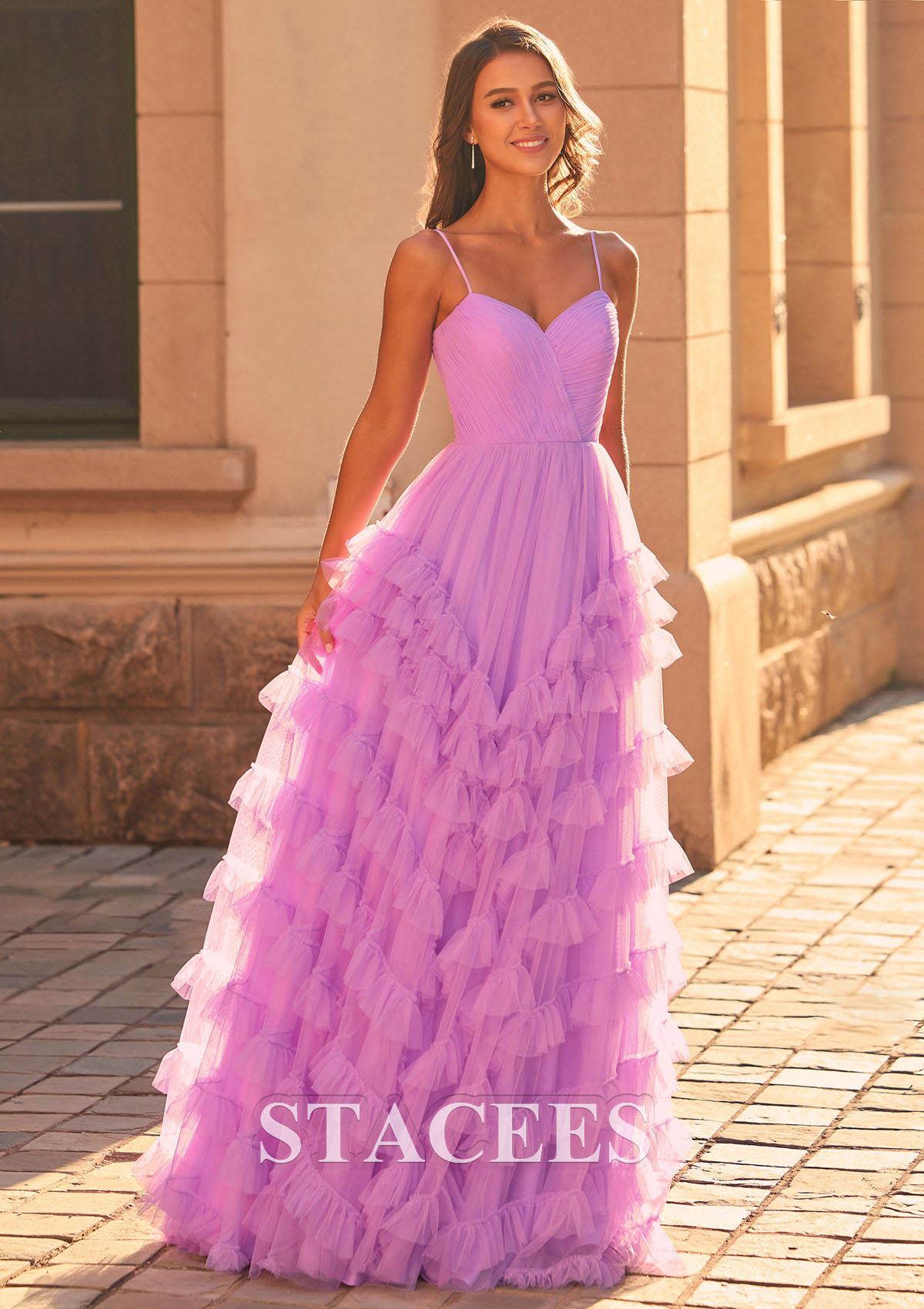 As Picture Vestido línea a princesa cuello de corazón tul barrer/cepillo tren vestido de graduación - STACEES