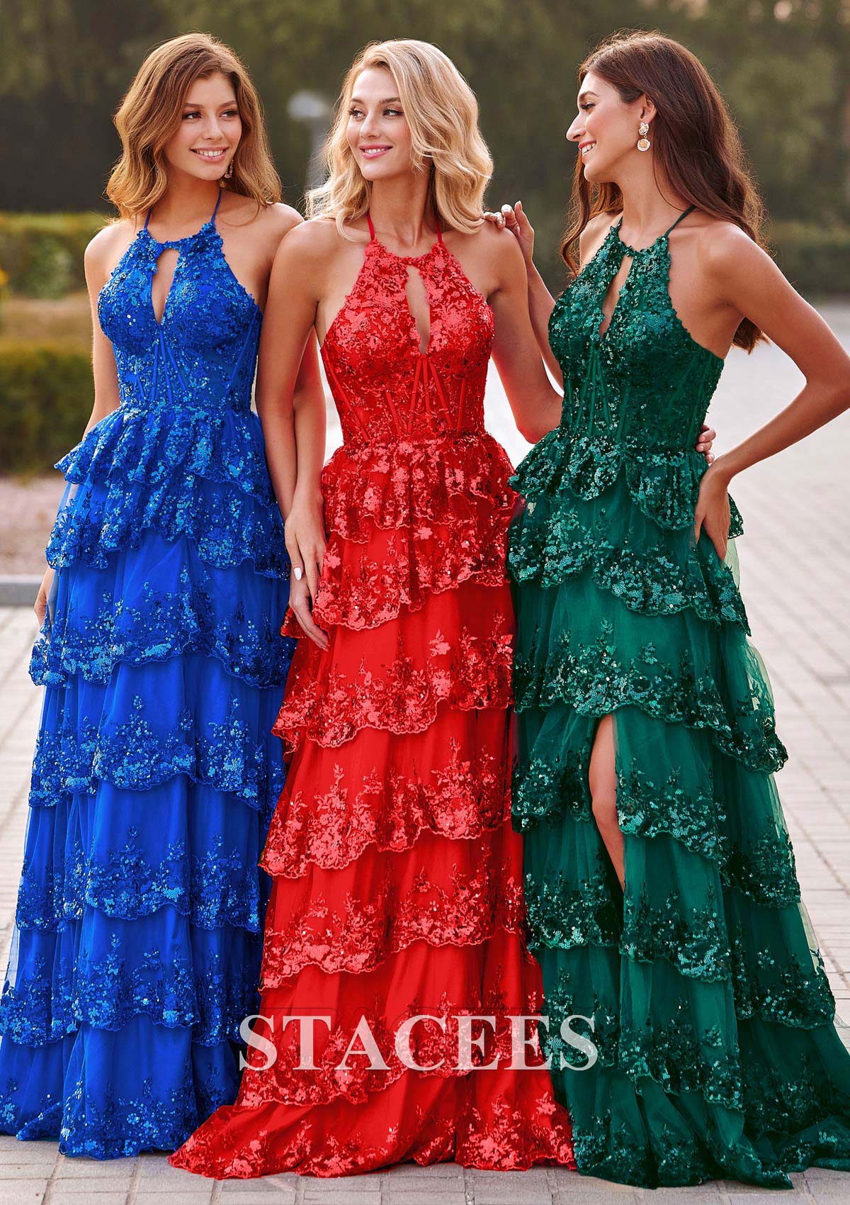 Rojo Vestido línea a cuello halter tul barrer tren vestido de graduación - STACEES