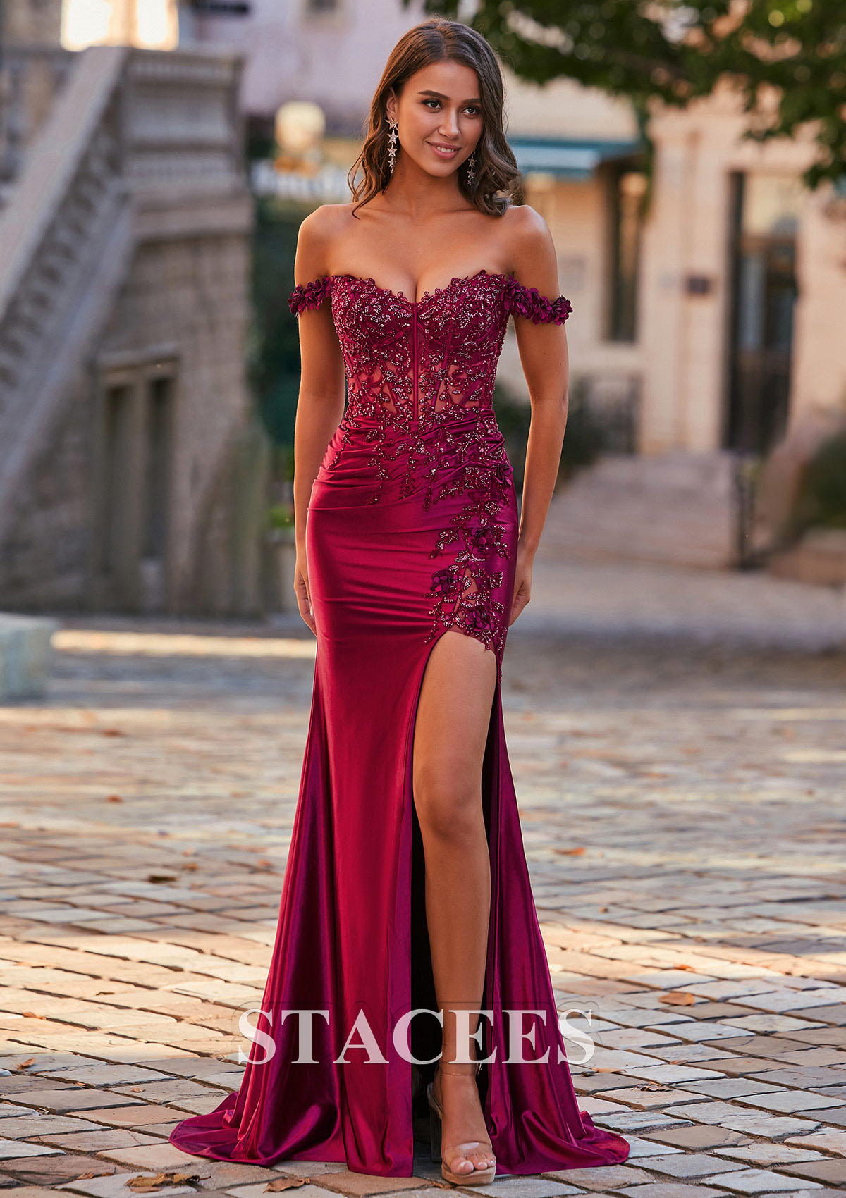 fitted off the shoulder prom dress Primavera Couture -4105 Off Shoulder Feather Sleeve Sequin Prom Dress 6 / TEAL