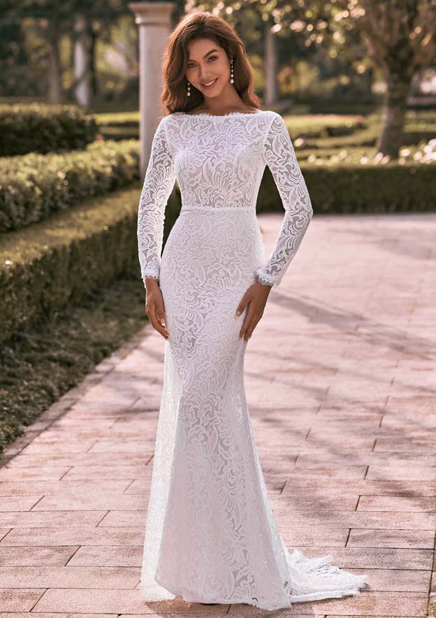trumpet mermaid bateau long sleeves organza lace floor length dresses Organza Ball Gown Bateau Floor-Length Wedding Dress, Lace