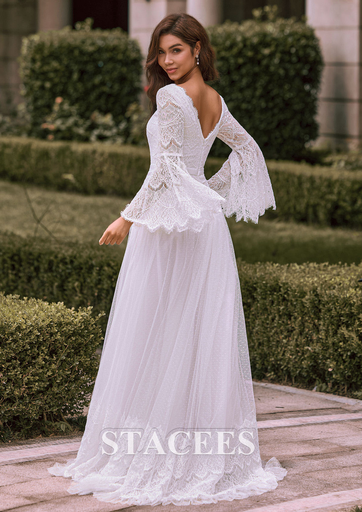 fitted lace wedding dress with long train Andrea & Leo WL053 Long Fitted Lace Wedding Dress The Dress Outlet