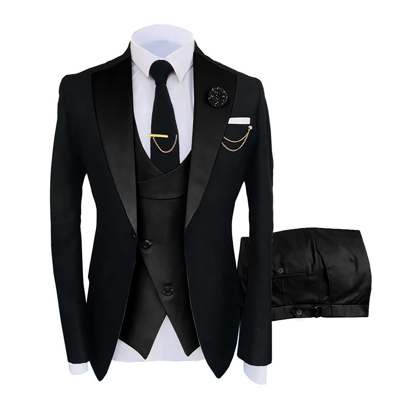 Black Shawl Lapel Single Breasted 3 Piece Men's Prom Suit - STACEES