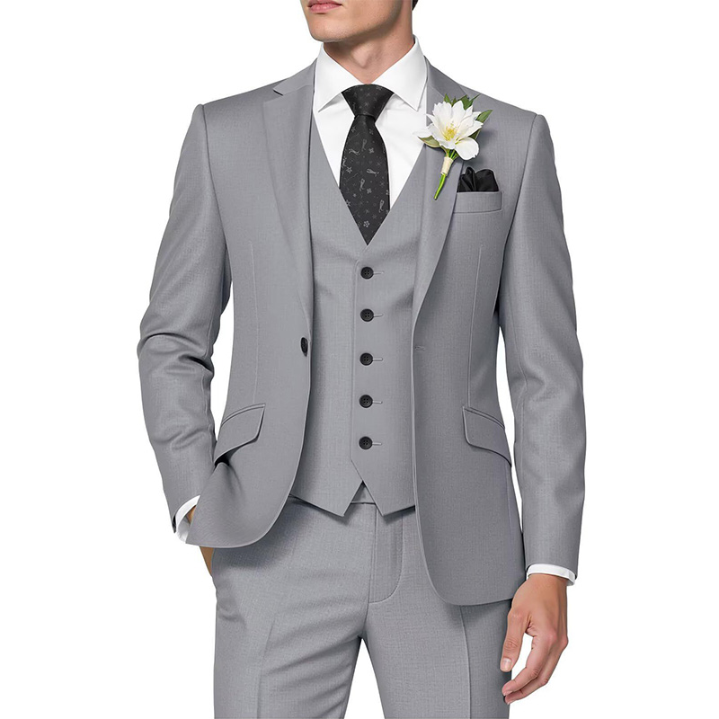 Revers cranté simple boutonnage 3 pièces costume homme pour mariage