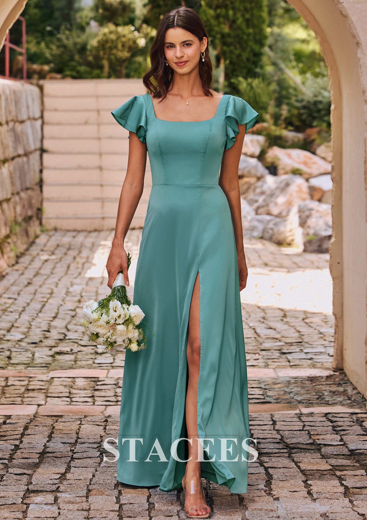 a line dress with flutter sleeves Pink Embroidered Flutter Sleeve A Line Dress