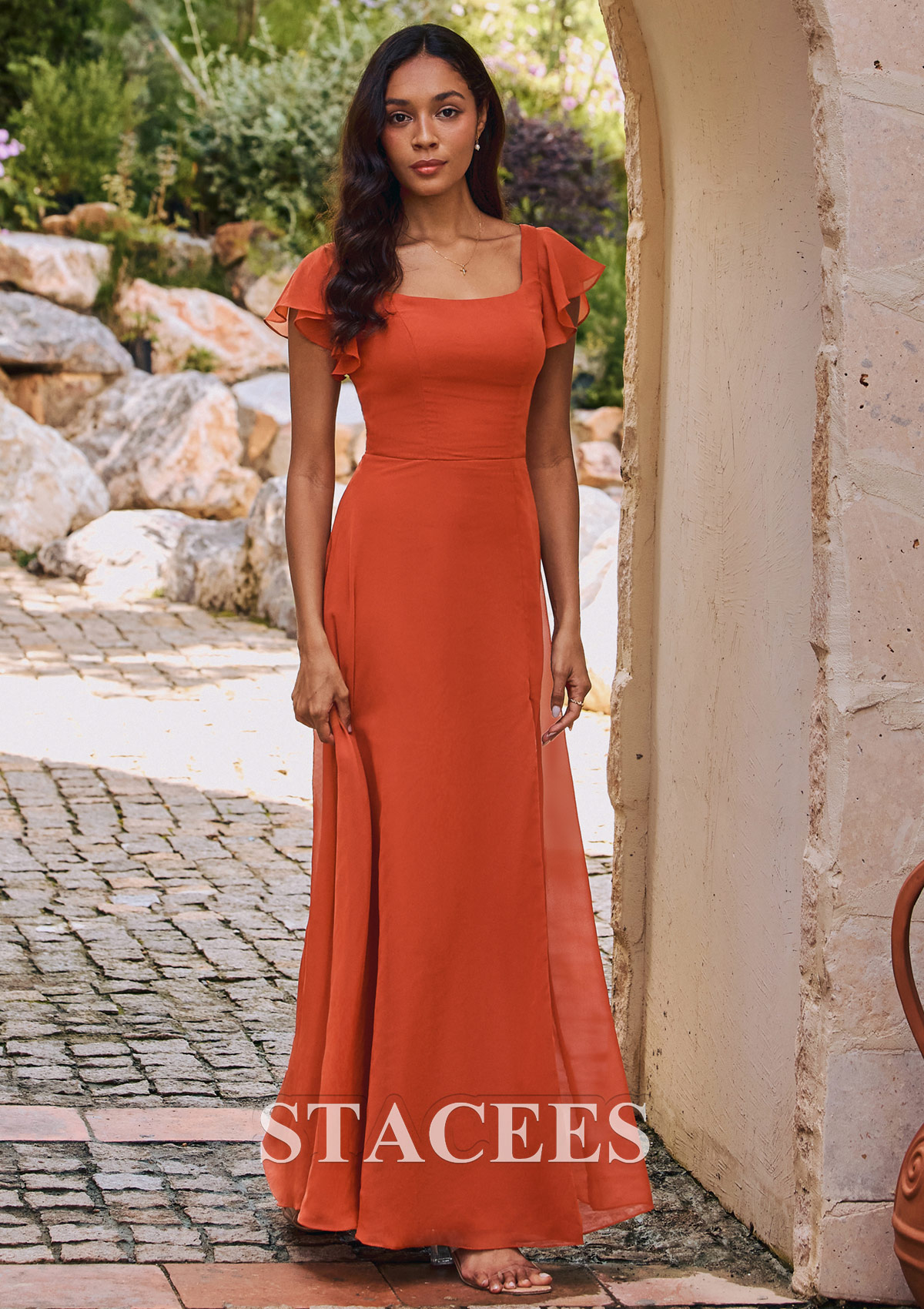 red bridesmaid dresses long sleeve Azazie Norah