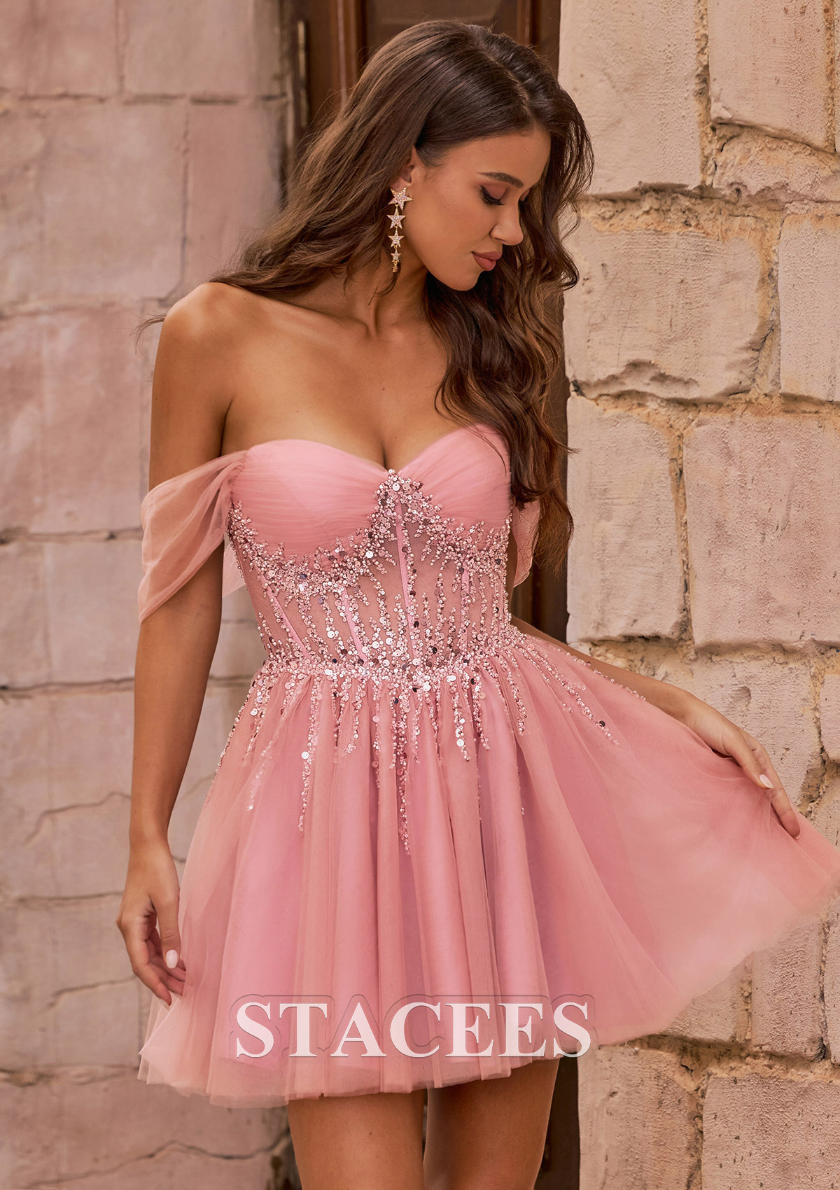 homecoming dress oh polly Stacees A-line Off-the-Shoulder Embellished Homecoming Dress Short Mini