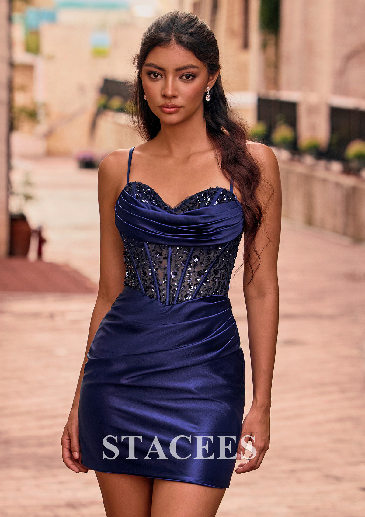 hoco cocktail dresses A-line Sparkly Embellished Corset Tiered Tulle Homecoming Dress with Appliqued Beading Ruffles Sequins S8597H - Homecoming Dresses