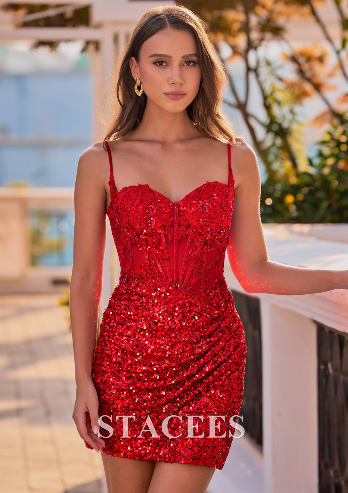 sequin bodycon homecoming dresses Stacees Embellished Corset Sequin Homecoming Dress Short Mini with Spaghetti Straps